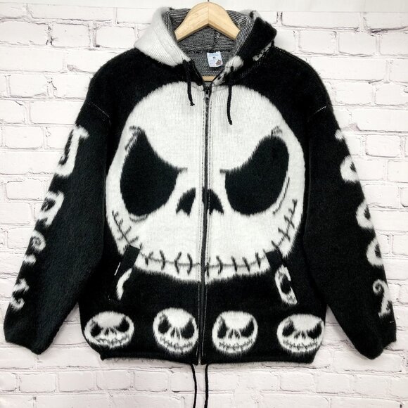 Disney Jack Skellington Nightmare Before Christmas 100% Wool Jacket Hoodie Sz M - Picture 1 of 9